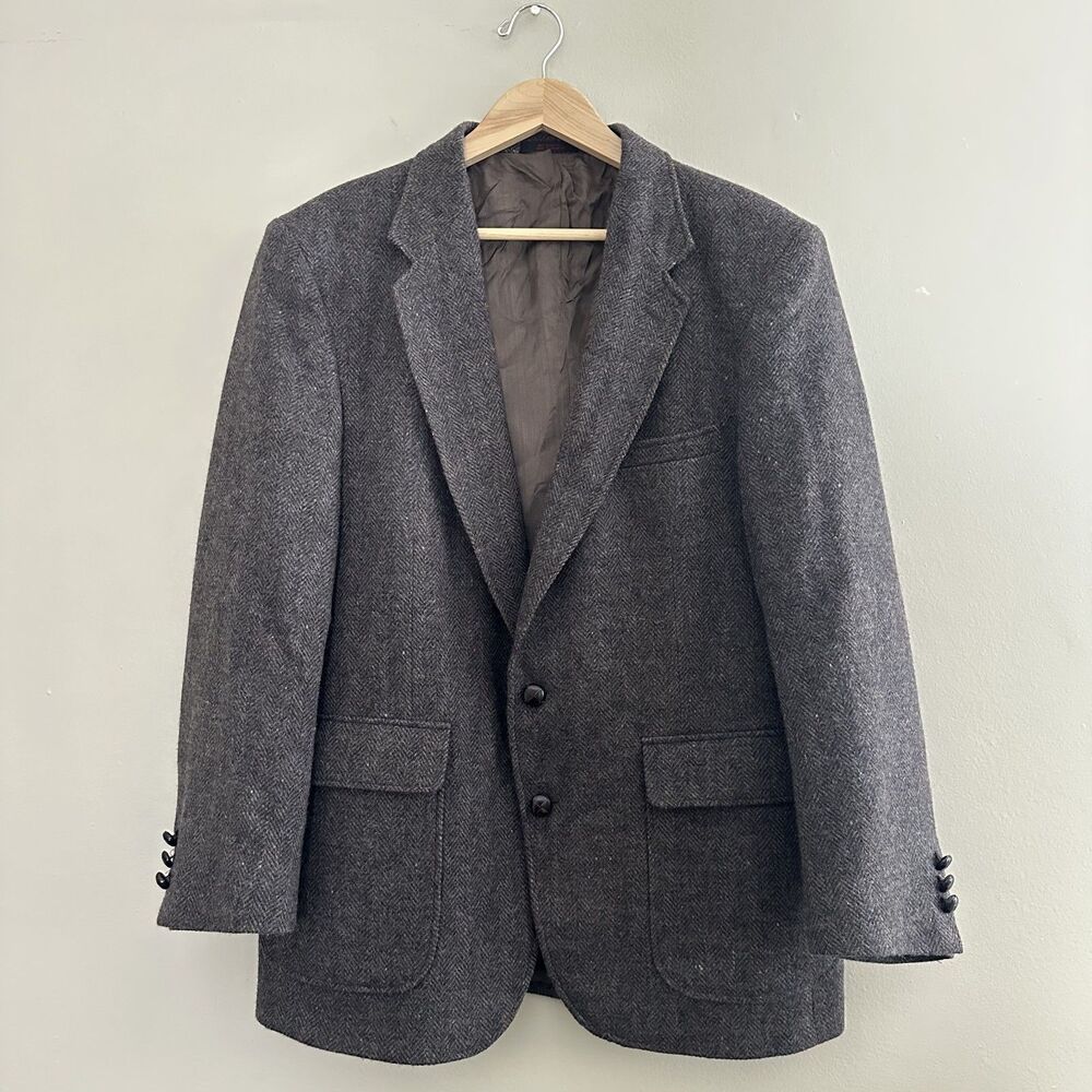 Vintage Barrington 100% Wool Blazer Mens 44R Brown Tweed Suit Jacket Sport Coat